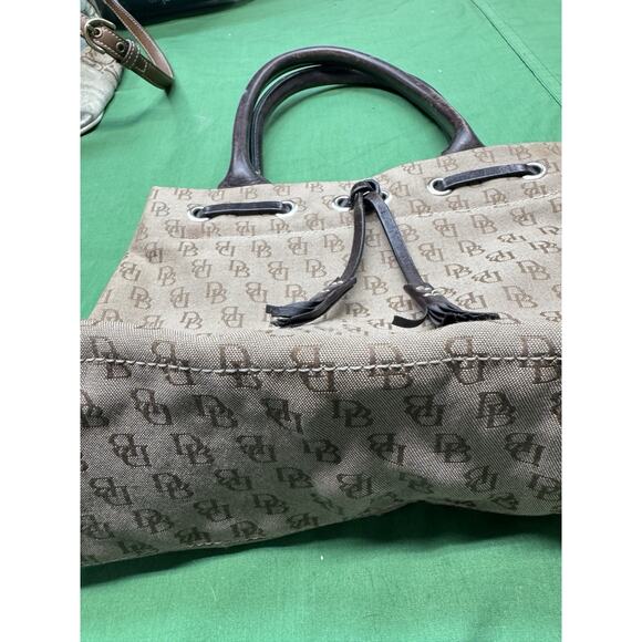 DOONEY & BOURKE Bag Purse Vintage Signature DB Canvas Leather Tote Handbag Brown - Picture 3 of 8